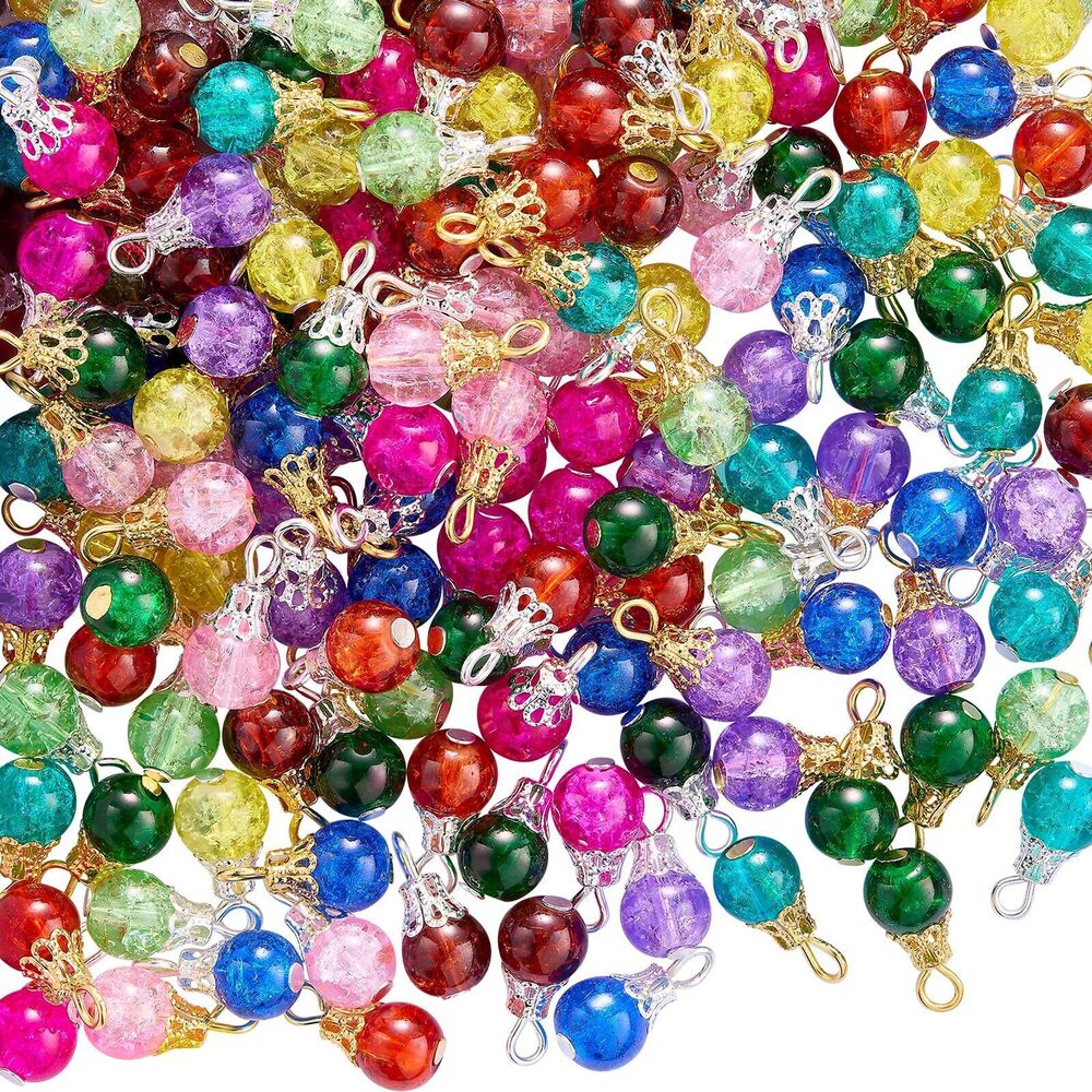 3741 200 Pcs Bead Crystal Charms for Jewelry Making Crafts Colorful Crackle